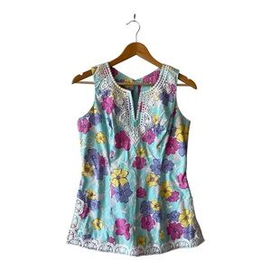 Lilly Pulitzer Sleeveless Island Tunic Nassau Blue Floral 6 NWT